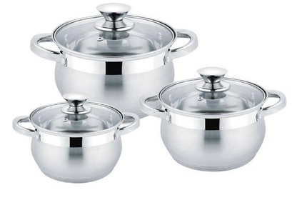 Batterie de cuisine Royal Swiss® - 6 pièces - Acier inoxydable - 18, 20 et 24 cm - Induction - Casseroles - Avec couvercles en verre - Tous feux