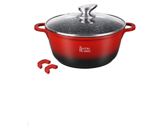 Casserole à induction Royal Swiss 32cm 8.9L - Ensemble de casseroles avec revêtement antiadhésif et couvercle en Verres revêtement en pierre