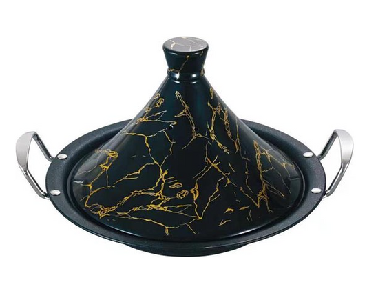 Royal Swiss - Tajine de cuisson - 32 cm - noir & or - convient également pour induction - couvercle en porcelaine